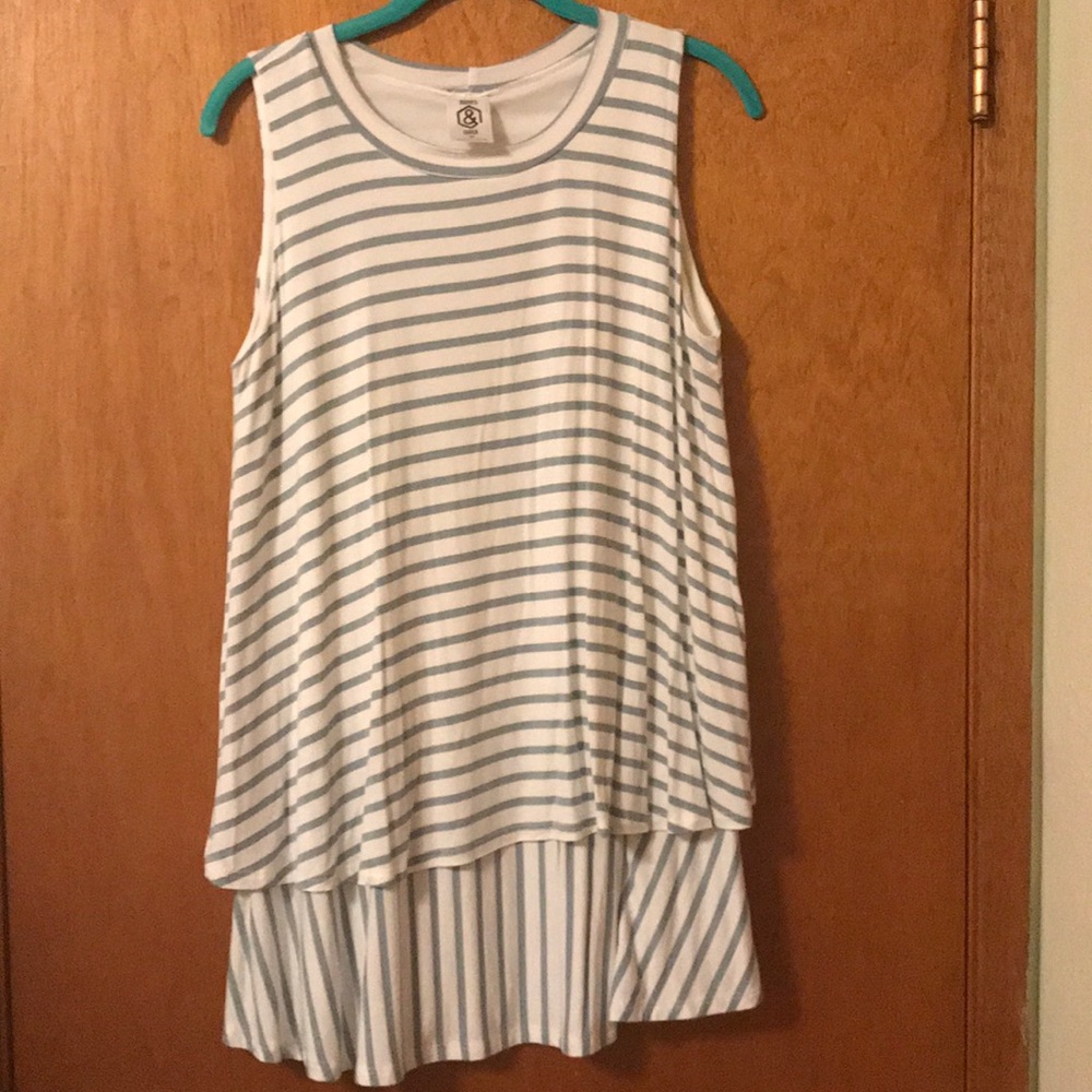 NWOT Agnes &Dora Tiered Tunic Sage stripes